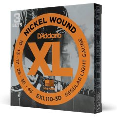 D'Addario 10-46 Regular Light, XL Nickel Electric Guitar Strings 3-Pack